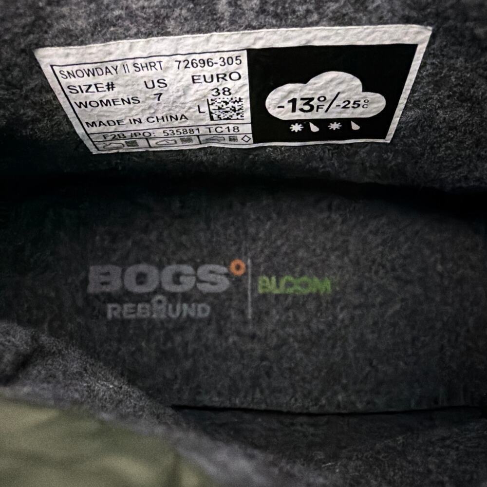 Bogs Boots Womens Size 7 Snowday II Green Quilted Insulated Waterproof Ankle - Picture 4 of 8